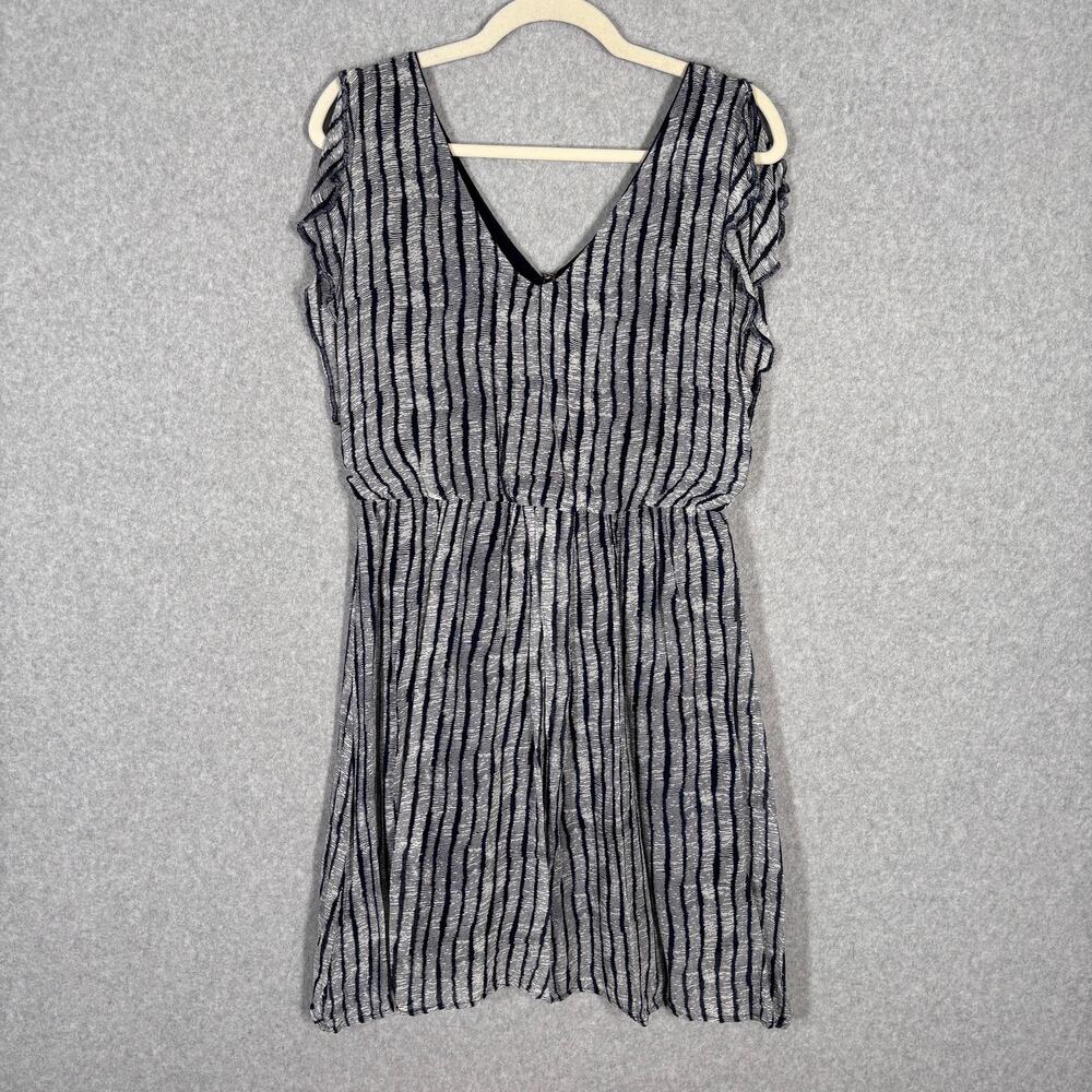 Cortefiel Dress Small Navy Flowy Flutter‎ Elastic Waist Comfort Beachy Nautical